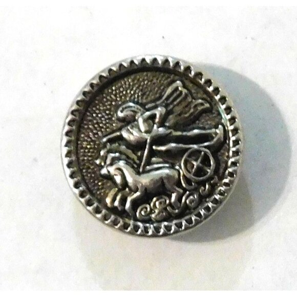 Vintage Silver Horse Chariot Rider Button Set Of 6 Round Metal Shank - Picture 2 of 6
